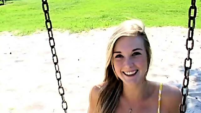 Sexy brunette teen outdoor masturbation