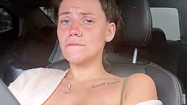 Busty curly brunette with big boobs fucks on couch