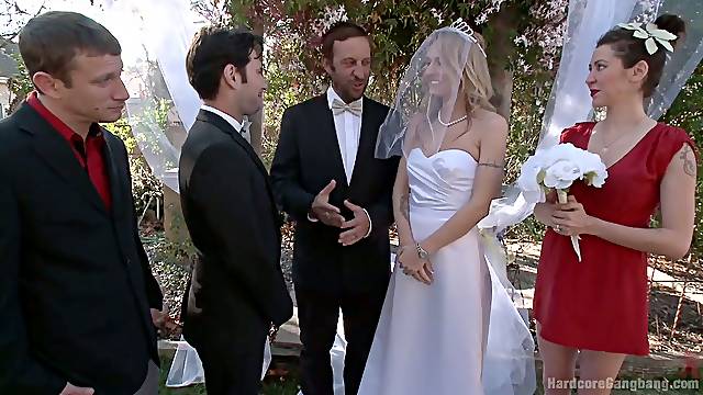 Blind folded bride Natasha Starr is fucked by groom and several dudes