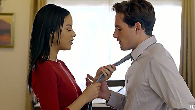 Lovely brunette Maya Bijou gives a sensual blowjob before intensive pussy pounding