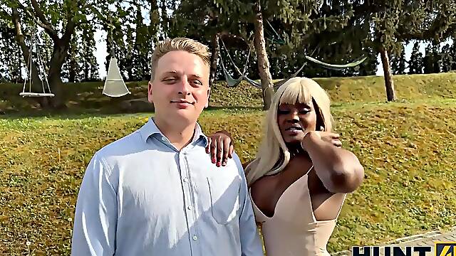 Blonde Ebony Milf Takes Cumshot