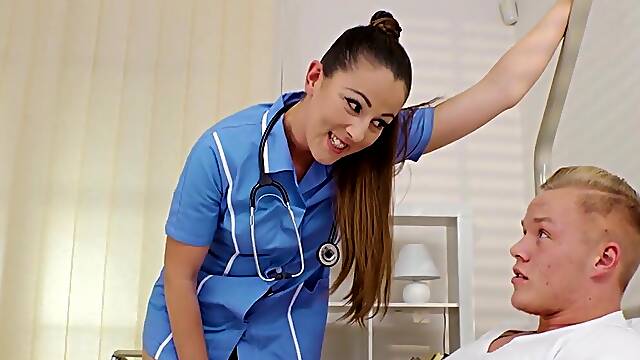MILF nurse Valentina Ross checks on a young dicks erection