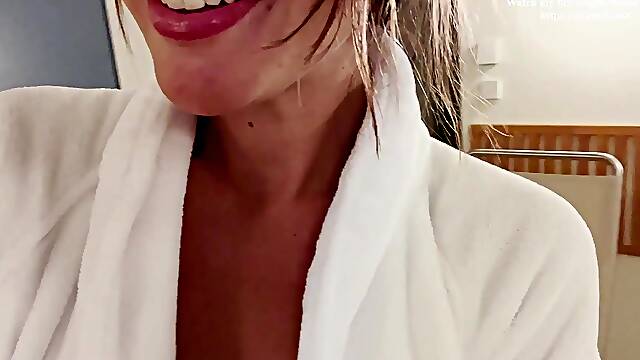 Risky hotel Sauna masturbation (POV JOI)