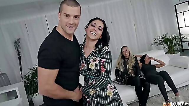 Smashing brunette, Aysha is rubbing her clit while Ramon is drilling her dripping wet pussy