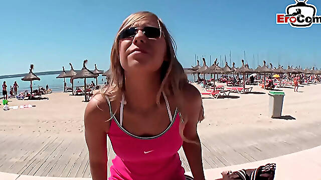 Persuaded German 18yo teen on holiday beach