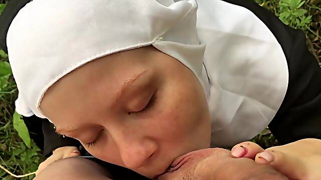 Amateur Nun Sucks Cock in Forest