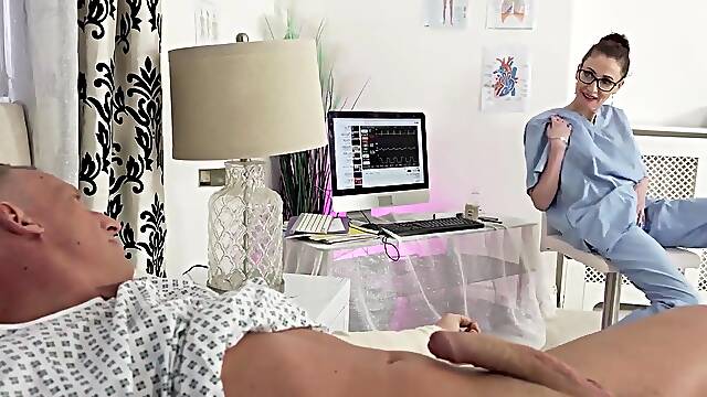 The slender nursing woman, an older adult with striking red hair, desired a full discharge of semen within her.