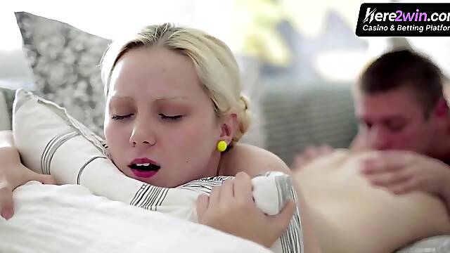 Blonde woman likes doggystyle with her man