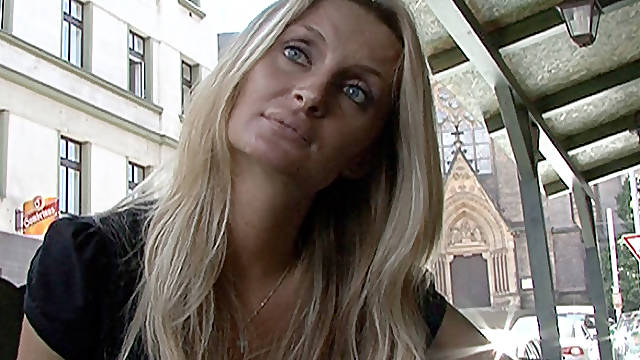 Real Czech amateur blonde with blue eyes fucks for quick cash