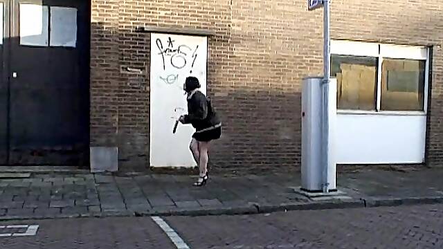 Big tits amateur steps into the toilet for a doggy style fucking through a glory hole