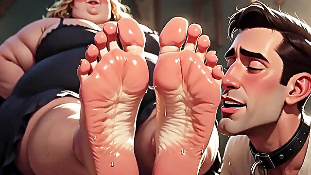 Obedient Man Devoted to Perspired Feet of Biggest big beautiful woman
