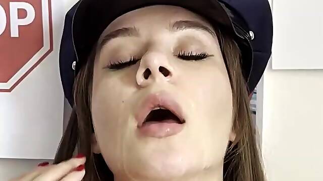 Exposed cop squirts all over her face ?