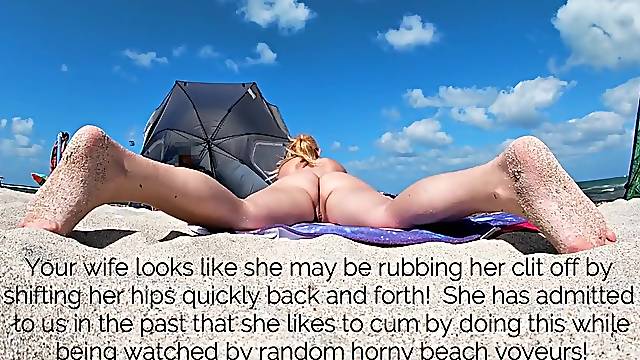 VoyeurChamp.com – Exhibitionist Wife Ms Kiss on the Naked Beach, Voyeur