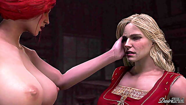 Futa Triss Enjoying the Night with Two Hot Blondes the Witcher Futanari Corruption of the Lodge