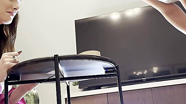 Two Girl play Mini Bowling Game without any Underwear or Bra