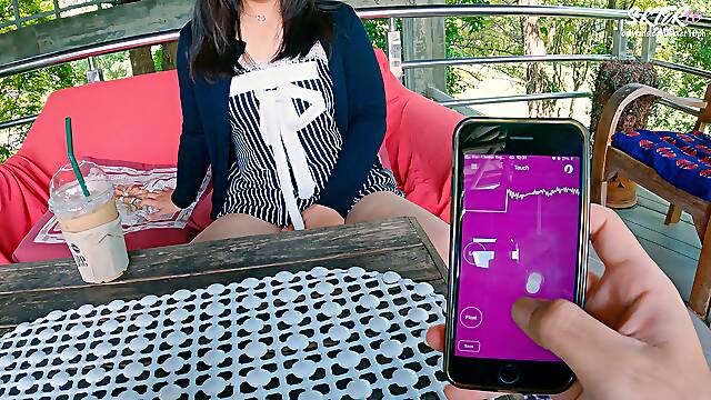 I Control Her Pussy in Public - She Moans and Is Embarassed