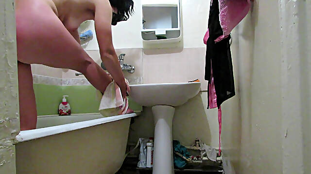 Beautiful Lady in the Bathroom. with Conversations in Russian