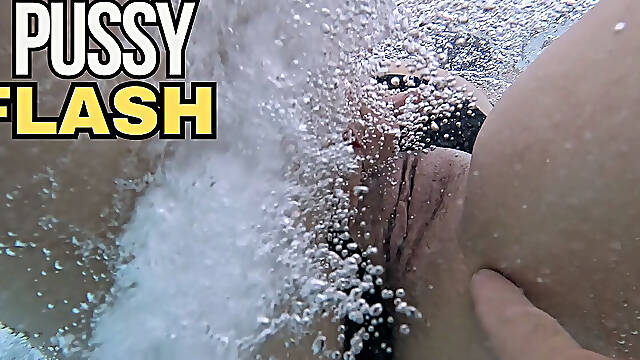 Flashing My Pussy in Front of a Student in Swimming Pool and Helps Me Masturbate - It's Very Risky with People Near