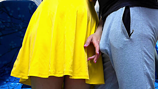 Risky Handjob Inside Public Transport! Dirty Stranger Ejaculate Using Girl's Hand