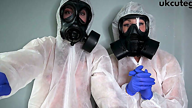 Gas Mask Nurses Give Hands-on Latex Glove Medical Treatment